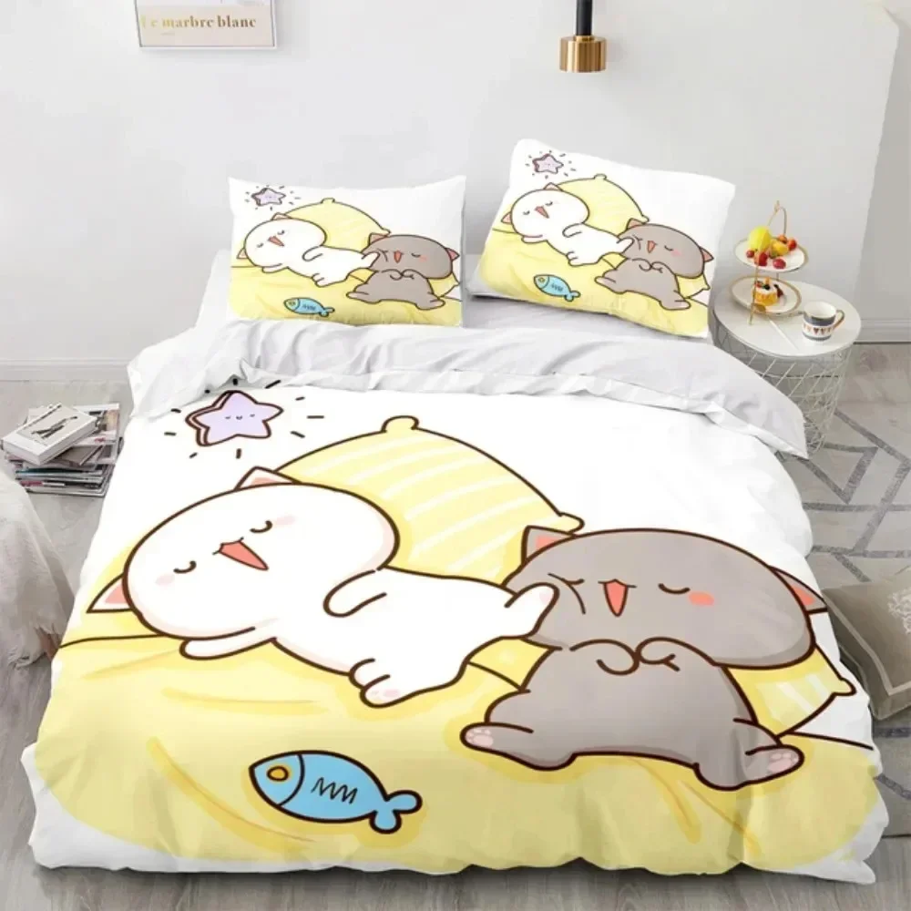3D Printing Quilting - Set Sprei Kasur Motif Kucing Peach