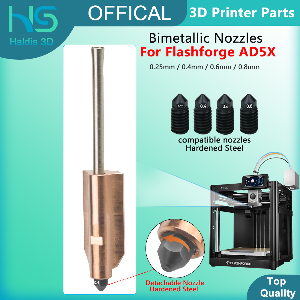 Nozzle 0.4Mm Hardened - Untuk Flashforge AD5X Nozel Baja Keras