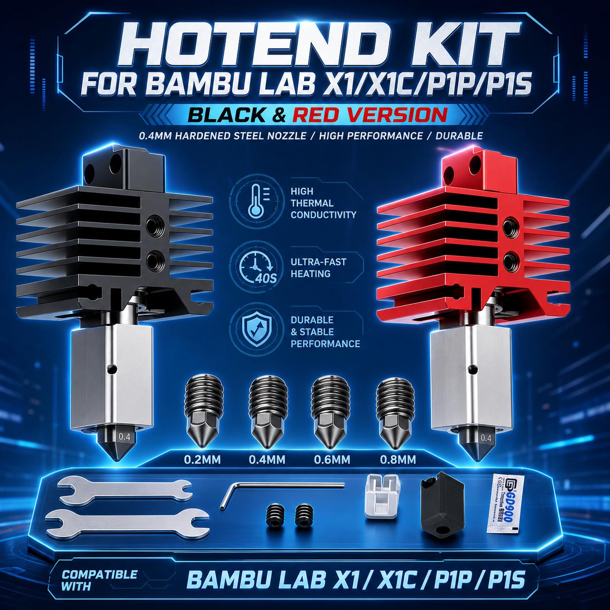 Nozzle 0.4Mm Hardened - Kit Hotend yang Ditingkatkan untuk Bambu